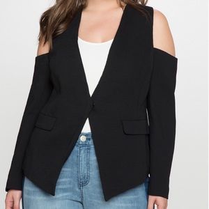 Eloquii Cold Shoulder Ribbed Blazer Black